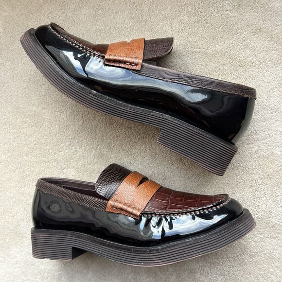 Jeffrey Campbell Lenna Brown Patent & Croc Embossed Leather Penny Loafer Women 6 - Picture 16 of 16